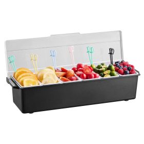 Chilled Condiment Server, 6 Compartment Ice Cooled Condiment Serving Container, Chilled Garnish Tray Bar Caddy with Lid, for Bartending & Serving