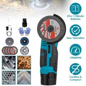 Cordless Mini Grinder Kit (3-Inch) - 19000RPM Pure Copper Motor, 2x12V 1100mAh Batteries