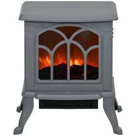 HOMCOM Electric Fireplace Heater, Freestanding Fireplace Stove with Realistic Logs and Flame Effect, 750W/1500W, Gray