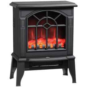 HOMCOM Electric Fireplace Heater, Freestanding Fireplace Stove with Realistic Flames Overheating Protection 750W/1500W, Black