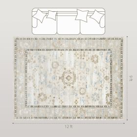 9x12 Area Rug, Indoor Boho Machine Washable Carpet For Living Room, Bedroom, Dining Room, Kitchen, Blue (Color: Blue)