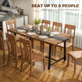 Industrial Kitchen Table For 8 People, 70.9 Long Dining Table With Large Tabletop And Steel Legs For Dining Room, Brown (Color: Brown)