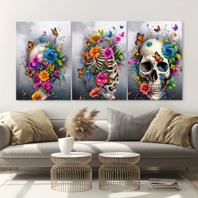 3 Pieces Skull Art Canvas Painting - Framed Contemporary Abstract Minimalist Artwork For Living Room Bedroom Bathroom--Selling On Temu Is Prohibi (Option: 24X18inch)