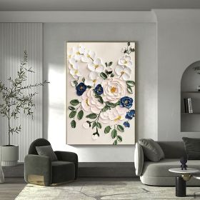 Hand Painted Oil Paintings Large Original Oil Painting White Flower Decor Abstract Wall Art Hand Paint Palette Knife Painting Heavy Textured Pain (Style: 01, size: 60X90cm)